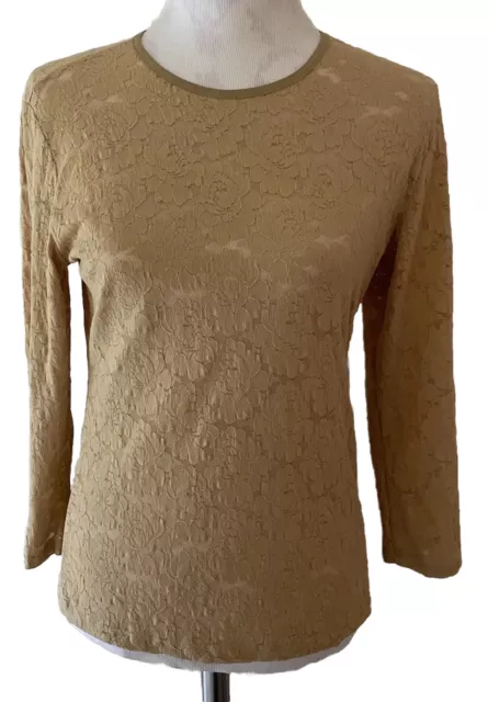 Vintage 90’s Caia Retro Boho Nude/Tan Stretch Floral Lace Long Sleeve Top Size L