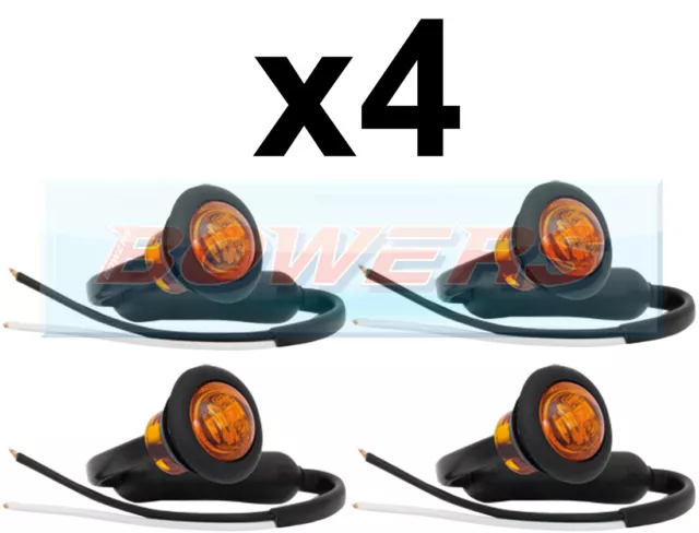 4x 12V/24V AMBER SMALL ROUND LED BUTTON SIDE MARKER LAMP/LIGHTS UNIVERSAL TRUCK