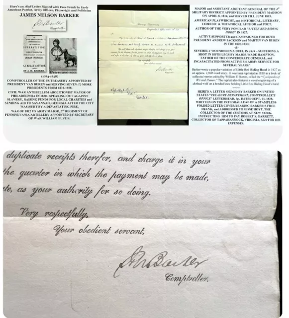 War 1812 Duel Major Treas Mayor Phila Little Red Riding Hood Poet Signed Doc #2