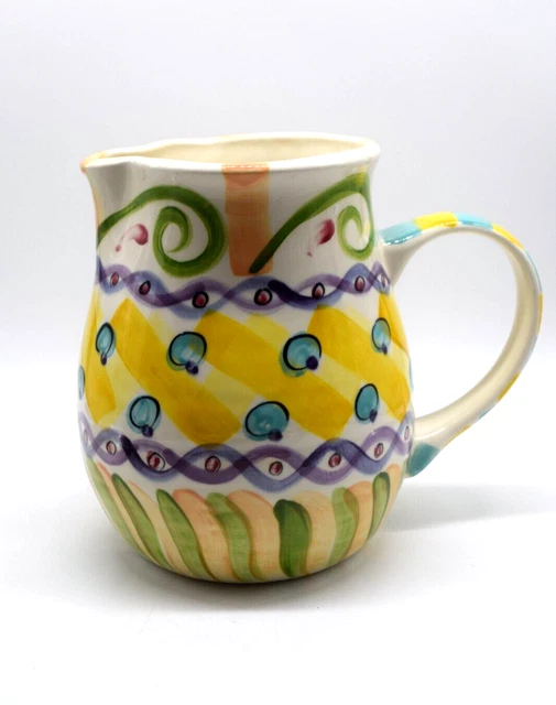 Vicki Carroll Studios Signed Large 64 oz Ceramic Beverage Pitcher Razzle Dazzle
