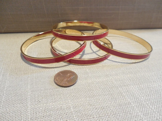 Vintage NOS quality lot of 4 red ENAMEL gold 1/4" bangle bracelets BR8 #2
