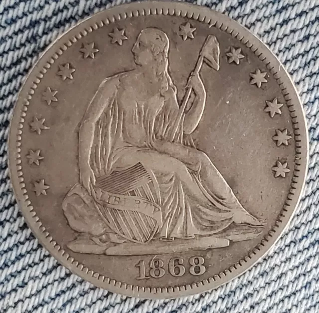1868 S Seated Liberty Half Dollar 50C Ungraded 90% Silver