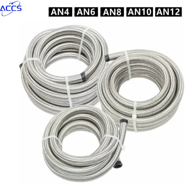 4AN/6AN/8AN/10AN/12AN Stainless Steel Braided CPE Fuel/Oil/Gas Hose Line Silver