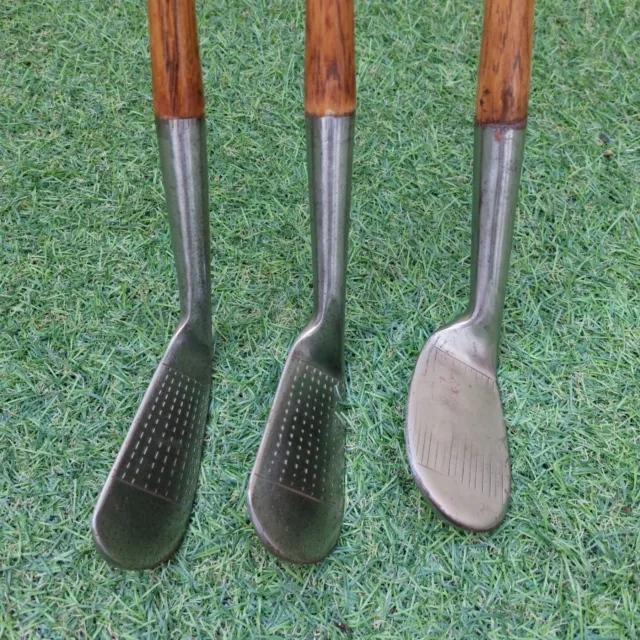 3 x LADIES WINTON Hickory Shafted Golf Clubs Mid Iron, Mashie & Niblick