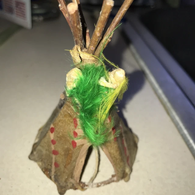 Vintage Indian Native American  Teepee Handmade Small 4” Tall Animal Hide