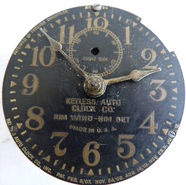 Keyless Auto Clock KEYLESS AUTO CLOCK Horloge Automobile Ancienne Made In Usa Rim Wind Rim ...