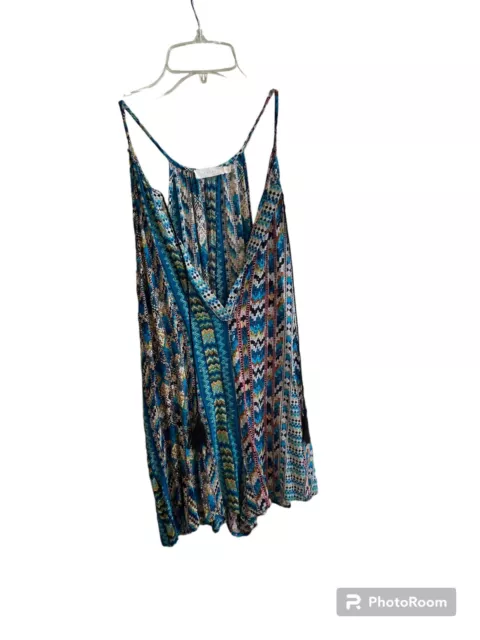 Lush Womens Romper Size Small Halter Tank Boho  Print Buttons Tie