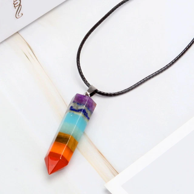 7 Chakra Natural Crystal Pendulum Quartz Stone Pendant Healing Gemstone Necklace 9