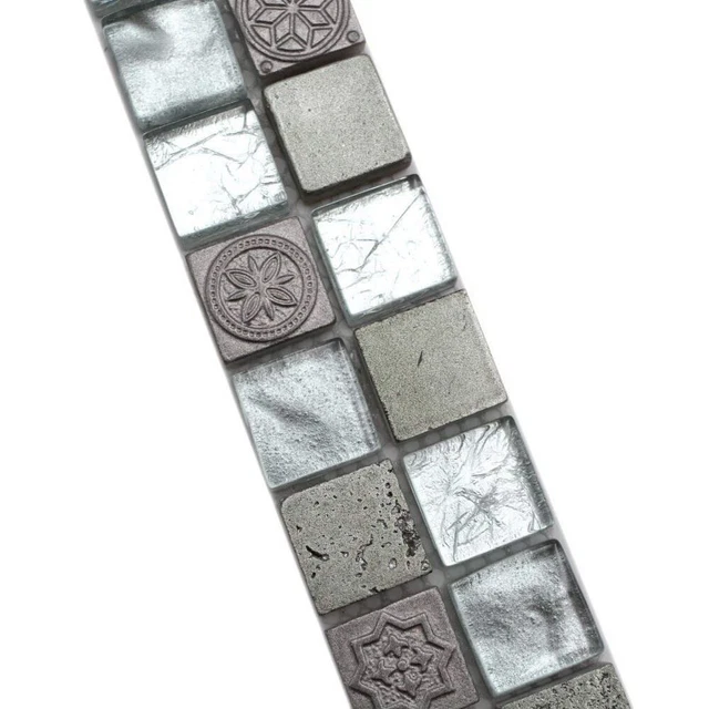 Bordo mosaico bordo mosaico vetro mix resina argento grigio struttura WB83BOR-CB33