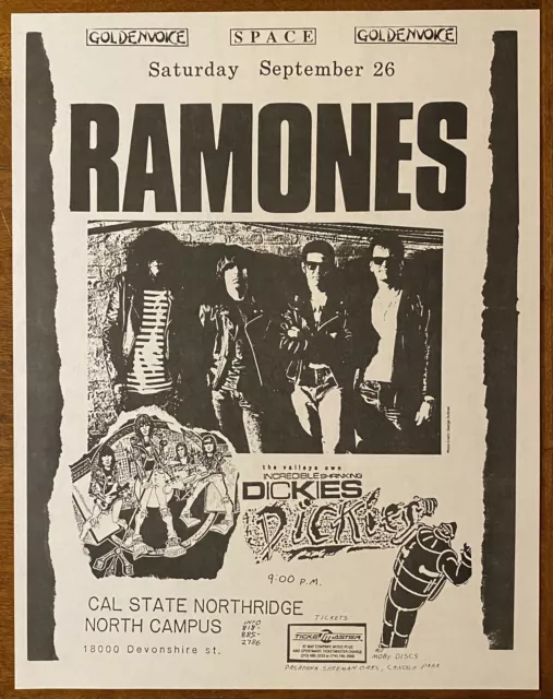 Die Ramones + Dickies Cal Zustand Northridge 1987 US Org Punk Konzert Flyer #2