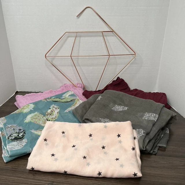6pc Lot Rose Gold Scarf Jewelry Belt Hanger +5 INFINITY Scarves Owls Stars++