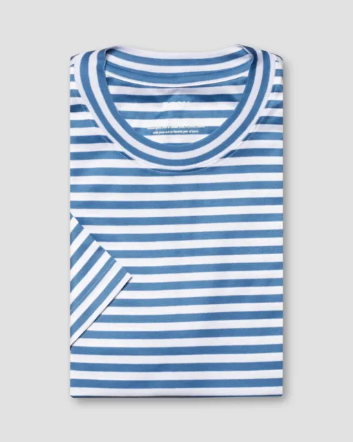 Eton Slim Fit Cotton Blue/White Stripe T-Shirt, Made with Italian Spun Yarn 3XL