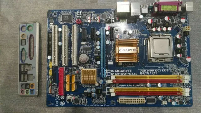 PLACA BASE GIGABYTE GA-EP31-DS3L  lga 775 + CPU CORE 2 DUO + CHAPA TRASERA