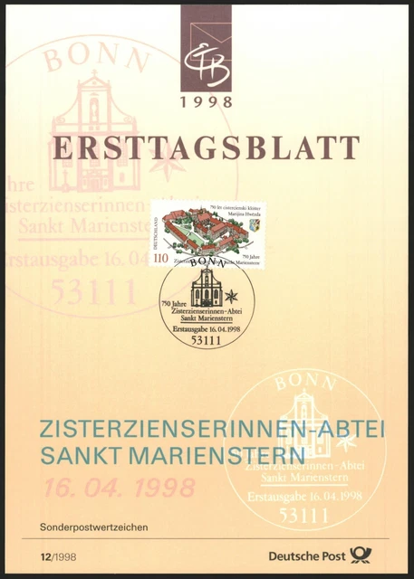 Ersttagsblatt ETB 12/1998 - "750 Jahre Abtei Sankt Marienstern" - Klosteranlage