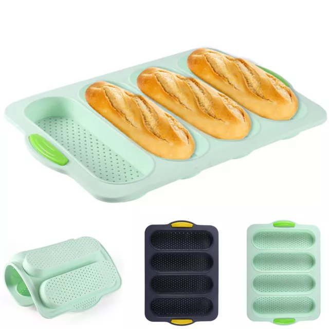 4 Slot Silicone Baguette Pan Mold Non-Stick French Bread Baking Pan for Baking