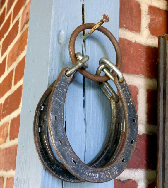 Two Connected Cast Iron Metal Horseshoes Rusty Western Rustic Farmhouse Barn