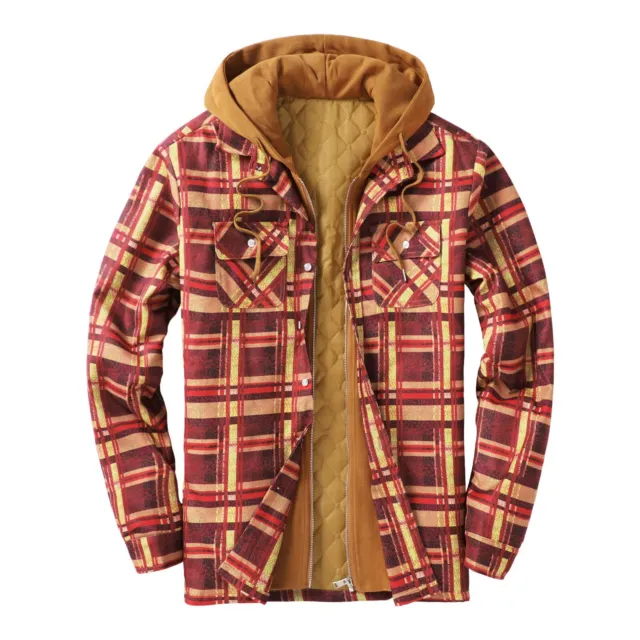 Woenzaia Plaid Jackets for Men Maplewood Flannel Hooded Shirt Shacket Button
