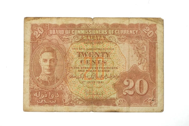 Vintage Malaya 1St July 1941 Twenty Cent Bank Note