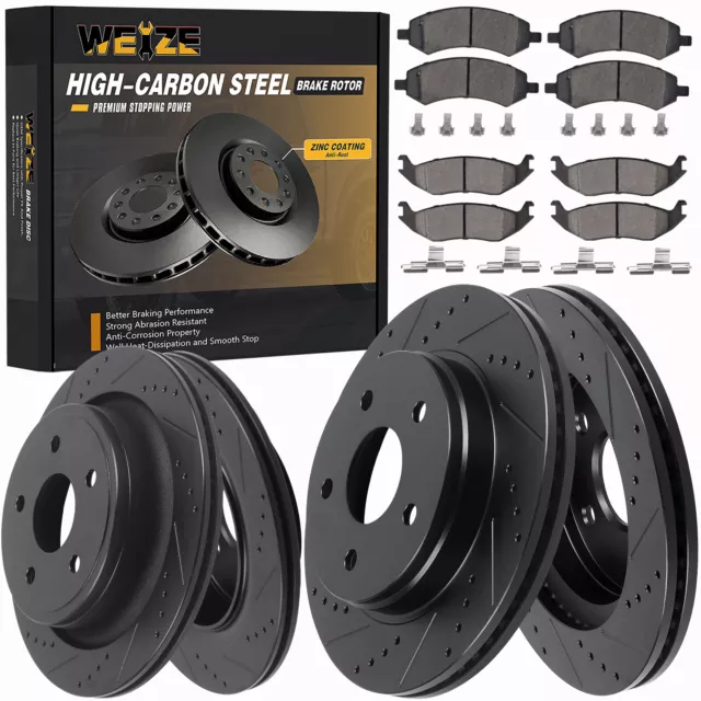 Front Rear HIGH CARBON Steel Brake Rotors + Brake Pads for Dodge Ram 1500 06-18