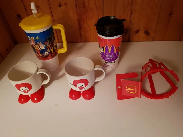 Vintage 1997-98 McDonalds Las Vegas Cups, Clown Feet Mugs & Drink Holder Bundle