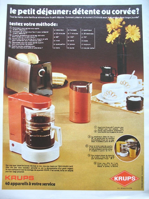 Publicite De Presse Krups Cafetiere Moulin A Cafe Grille Pain  French Ad 1972