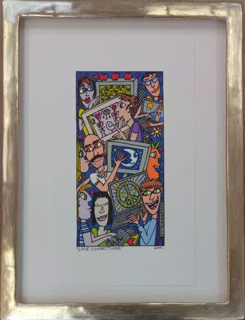 Lithografie von James Rizzi auf Bütten-Love Connections mit Weißgoldrahmen