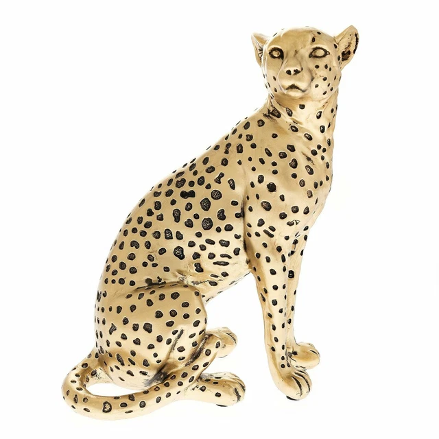Hestia elegante Gepardenfigur Goldeffekt sitzende große Katze Statue Ornament 22cm
