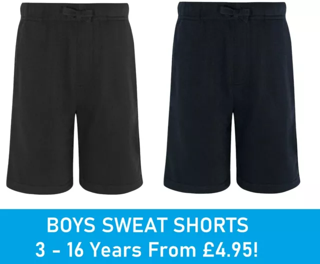 Boys Girls Plain Sweat Shorts Fleece PE School Kids Gym Sport Navy Black Cotton