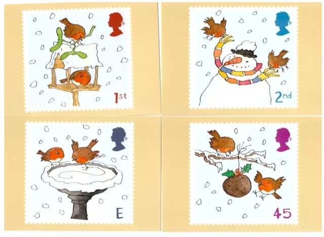 Great Britain 2001 Christmas Robins Set Of 5 Mint Phq Cards