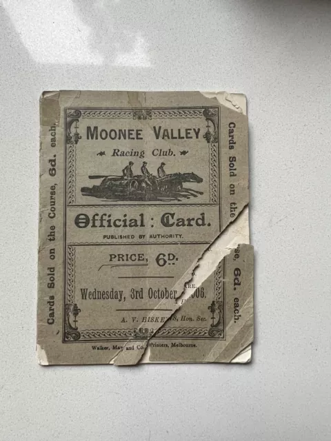 Victoria Racing Club 1906 Melbourne Official Programme Rare Moonee Valley