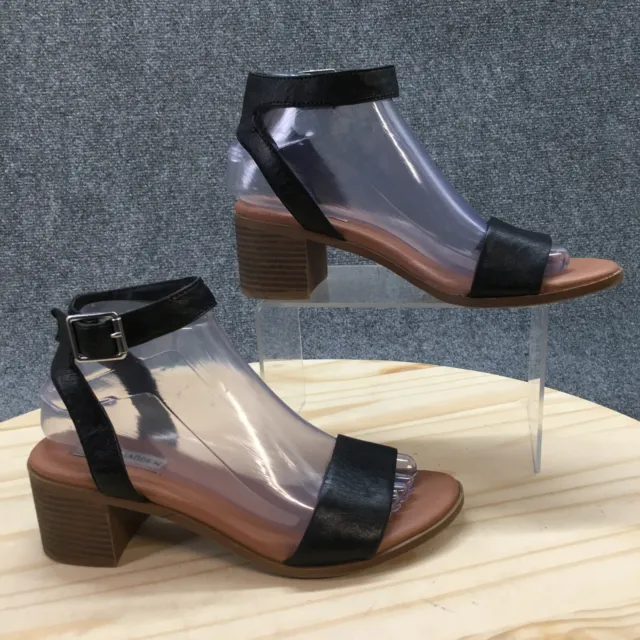 Steve Madden Sandals Womens 7.5 M Kemmy Ankle Strap Black Leather Buckle Block