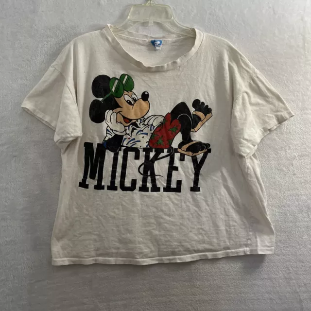 Vtg 80's Disney T Shirt Womans Large Mickey Mouse White Short Sleeve Cotton