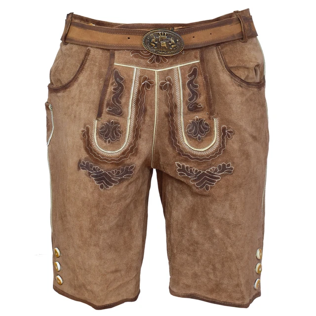 Herren Lederhose Jan kurze Trachtenhose braun antik Gürtel Abverkauf