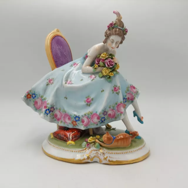 Antique E.A. Muller Volkstedt Porcelain Floral Lady Figurine Figure STUNNING