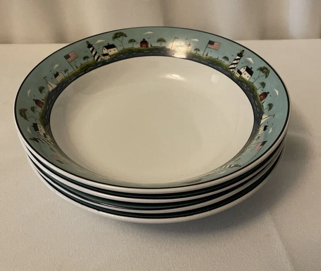 4 Sakura WARREN KIMBLE COASTAL BREEZE  Soup/Cereal Bowls Lighthouse Sailboat