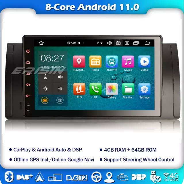 Octa Core 9"DAB+Autoradio 4G Android 11.0 Carplay for BMW 5 Series E39 X5 E53 M5
