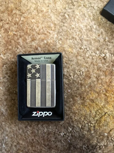 Zippo Armor USA Flag, antique silver. New.