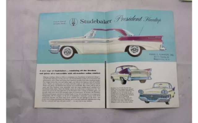 1958 Studebaker President Hardtop Car Auto Dealer Sales Brochure Sheet Catalog