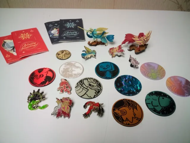 Pokemon Enamel Pins, Figures and Coins Lot + Holiday Stickers GREAT Collection!