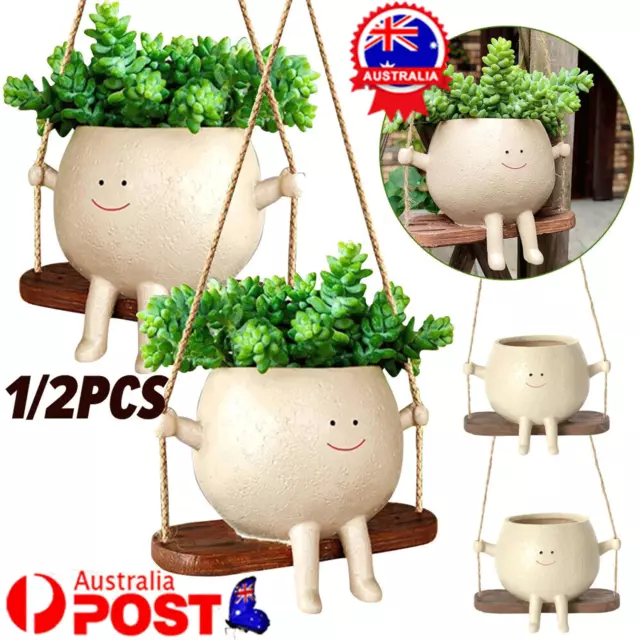 Cute Swing Face Planter Pot Garden Plant Hanging Potted Plant Flowerpot Decor