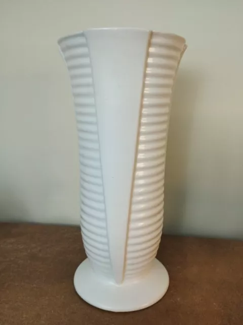 Vintage 1950s Art Deco, Arthur Wood, Ceramic, Decorative Ribbed Vase, White 32cm