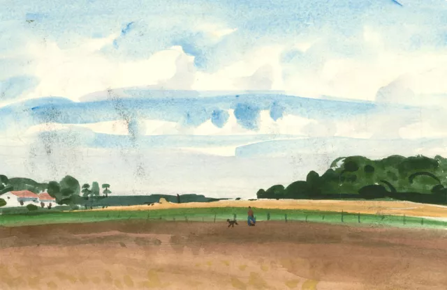 Ronald Olley (b.1923) - Aquarelle Milieu Du Xxe Siècle, Promenade Champêtre