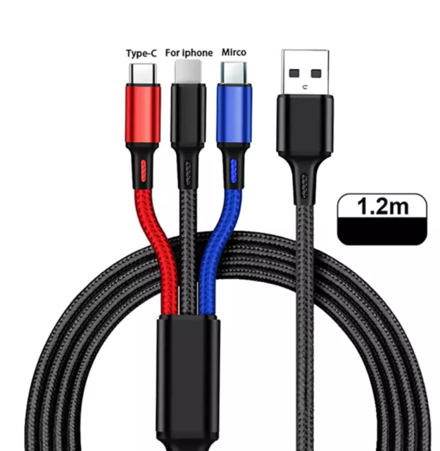 3 in 1 Multi Ladekabel Micro USB Typ-C für Apple Samsung Huawei Smartphone Handy