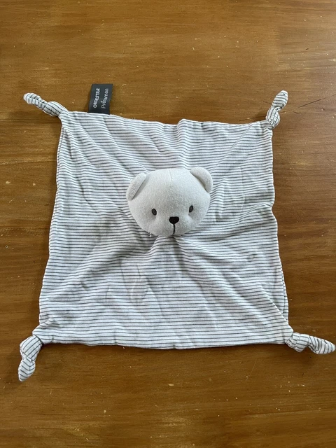 LO/ DOUDOU PLAT Carré OURS GRIS RAYÉ Blanc  ORCHESTRA PREMAMAN