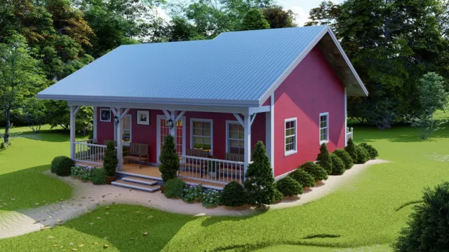Modern Tiny Cottage House Plans 953 sq.ft - 2 Bed & 1 Bath Room with CAD File