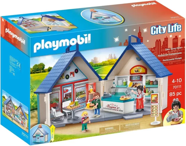PLAYMOBIL City Life 70111 Restaurant Portable, Boîte De Jeux Avec Hinge Et Asa