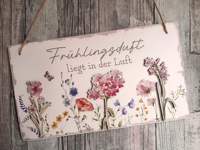 Shabby Chic Blechschild "Bain Au Printemps" - Blumen Bad Wanddekoration 30x30 Cm