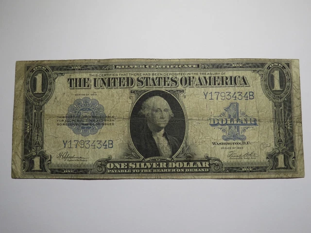 $1 1923 Silver Certificate Large Bank Note Bill Blue Seal One Dollar Good USA