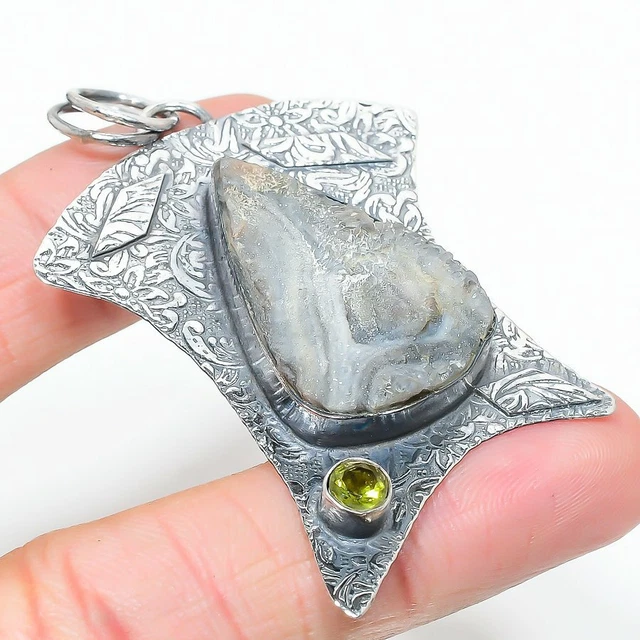Desert Rose Druzy, Citrine Gemstone 925 Sterling Silver Pendant 2.64"