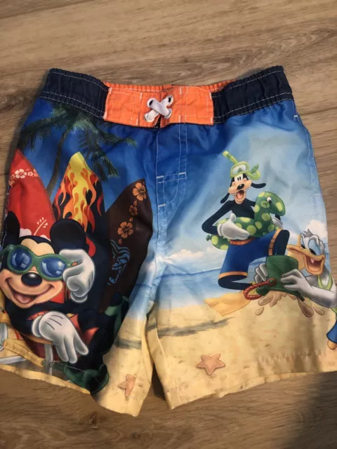 Disney Mickey Mouse Swim Trunks Boys Toddler Size 24M Beach Fun Goofy Donald VGC